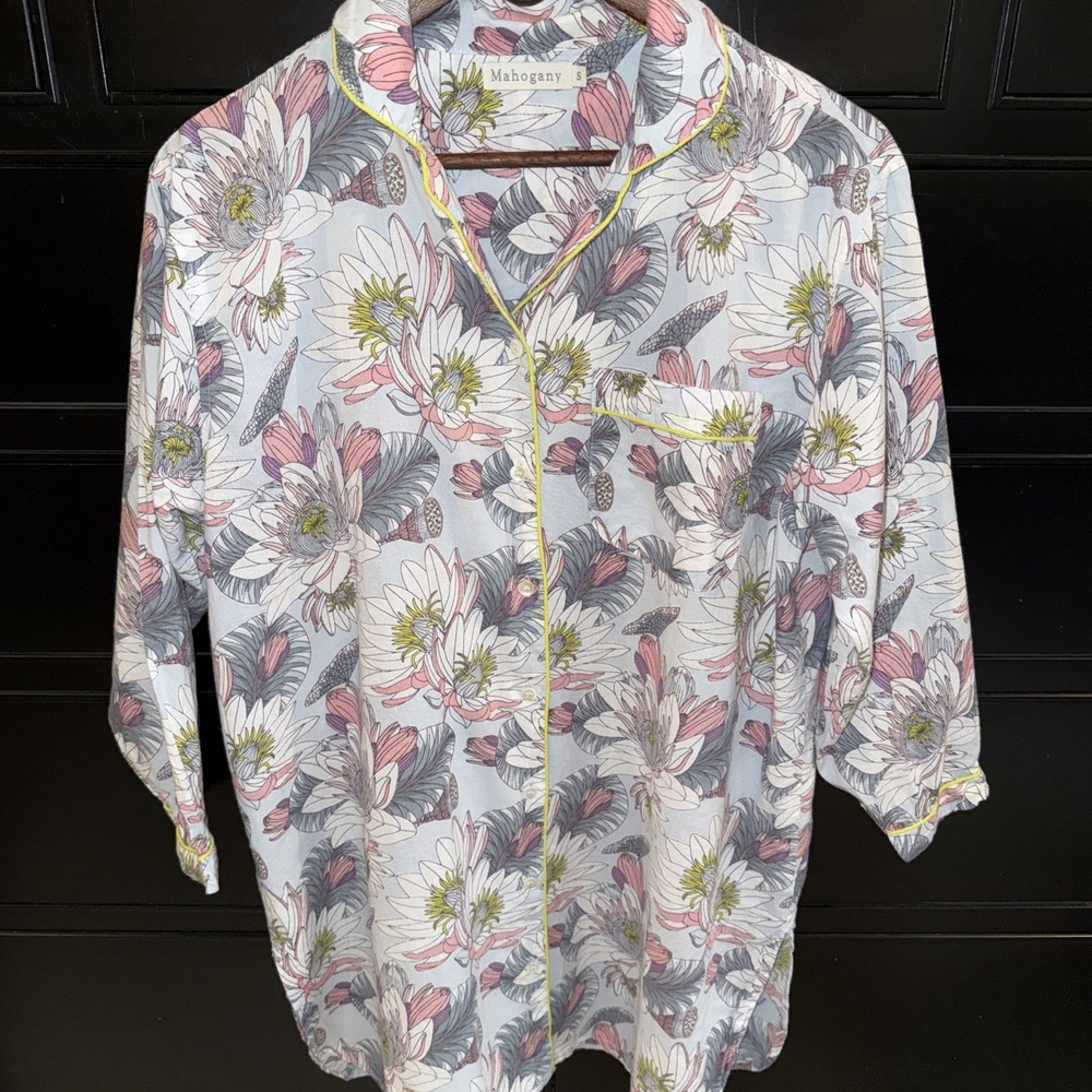 Mahogany Women's Floral Gwen Nightshirt Gown Small Pale Blue Pink‎ Pocket